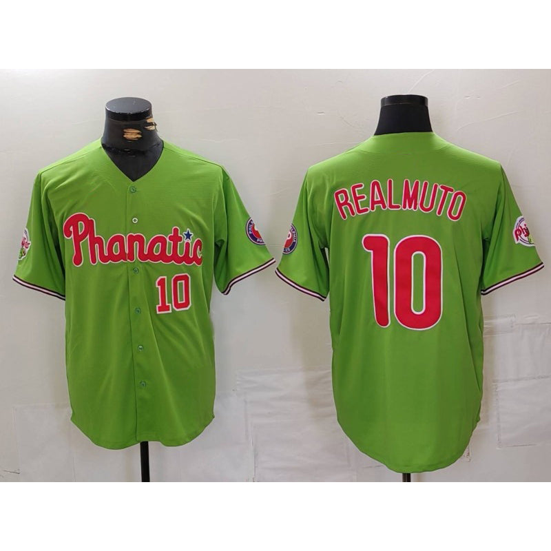 Philadelphia Phillies #10 JT Realmuto Number Green MWATKINS With Patch Stitched Cool Base Jersey