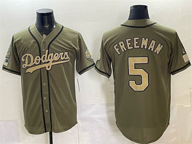 Los Angeles Dodgers #5 Freddie Freeman Olive MWATKINS 2026 Armed Forces Day Stitched Jersey