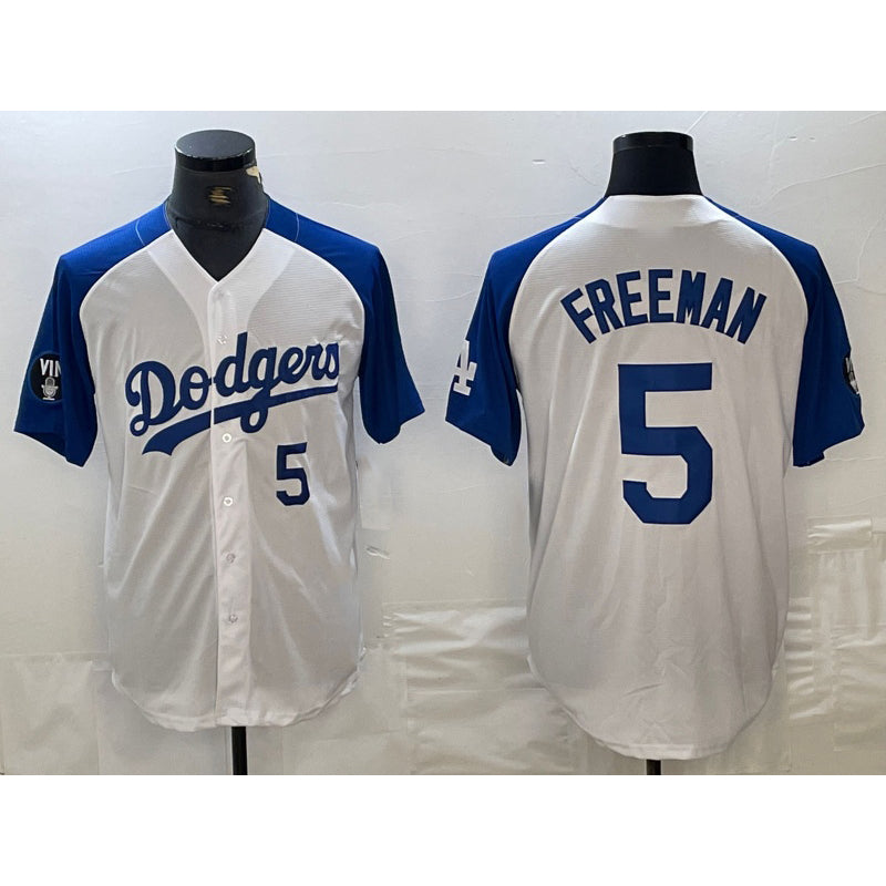 Los Angeles Dodgers #5 Freddie Freeman Number White Blue MWATKINS Fashion Stitched Cool Base Limited Jersey 2