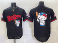 Los Angeles Dodgers Team Big Logo Black MWATKINS Hello Kitty Night 2025 World Series Champions Patch Stitched Jersey