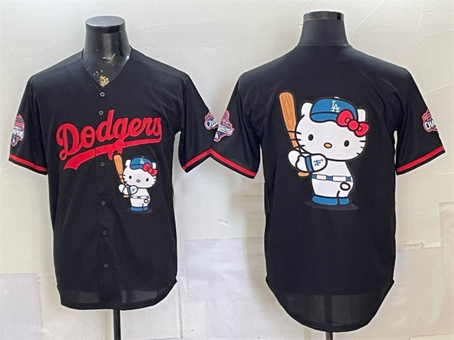 Los Angeles Dodgers Team Big Logo Black MWATKINS Hello Kitty Night 2025 World Series Champions Patch Stitched Jersey
