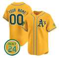Custom Oakland Athletics Active Player Gold MWATKINS Rickey Henderson Patch Vapor Premier Limited Stitched Jersey