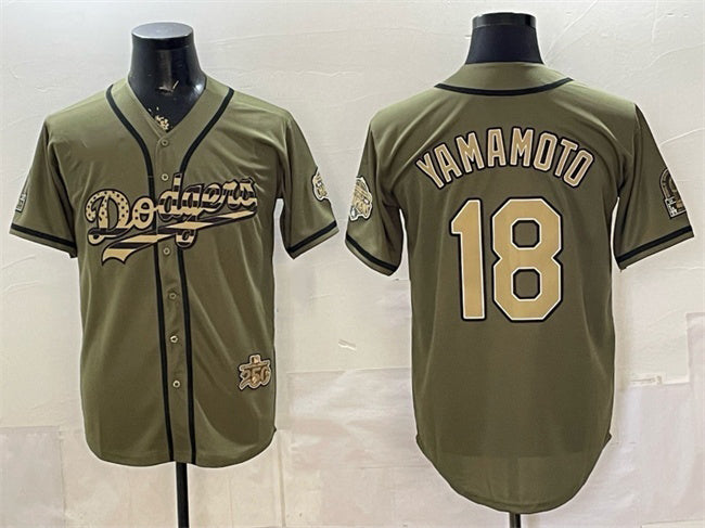 Los Angeles Dodgers #18 Yoshinobu Yamamoto Olive MWATKINS 2026 Armed Forces Day Stitched Jersey