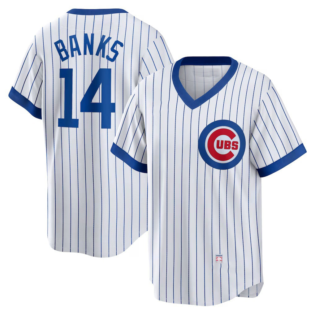 Chicago Cubs #14 Ernie Banks White MWATKINS Home Cooperstown Collection Player Jersey