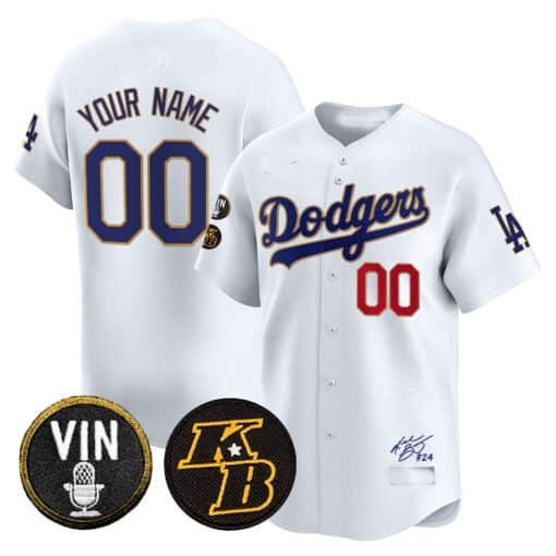 Custom Los Angeles Dodgers Vin Patch & Kobe Bryant Signature Vapor Premier Limited Jersey ¨C White MWATKINS