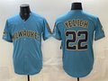 Milwaukee Brewers #22 Christian Yelich Blue MWATKINS With Home & Bob Uecker Patch Stitched Jersey