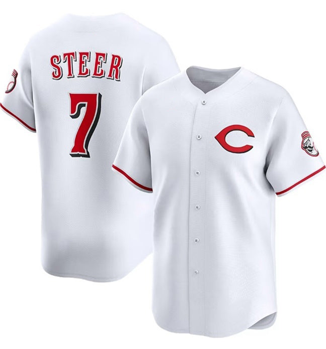 Cincinnati Reds #7 Spencer Steer White MWATKINS 2025 Home Limited Stitched Jersey