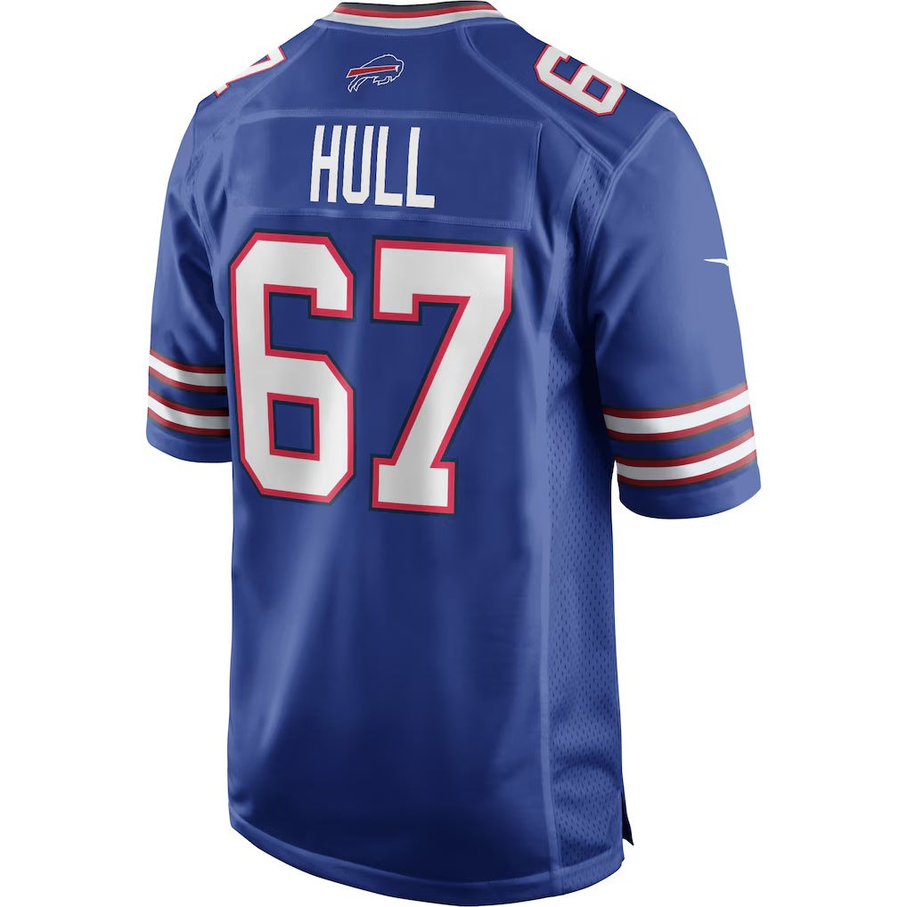 B.Bills #67 Kent Hull Royal MWATKINS Game Retired Player Jersey