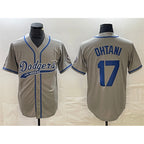 Los Angeles Dodgers #17 Shohei Ohtani Gray MWATKINS Cool Base With Patch Stitched Jersey