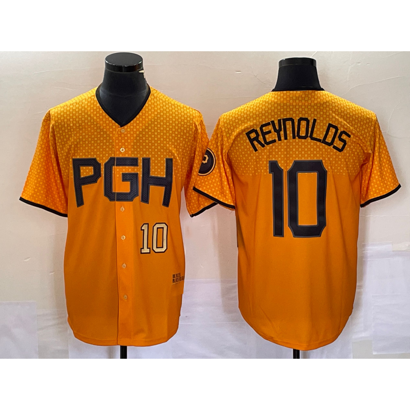 Pittsburgh Pirates #10 Bryan Reynolds Number Gold MWATKINS 2023 City Connect Stitched Jersey