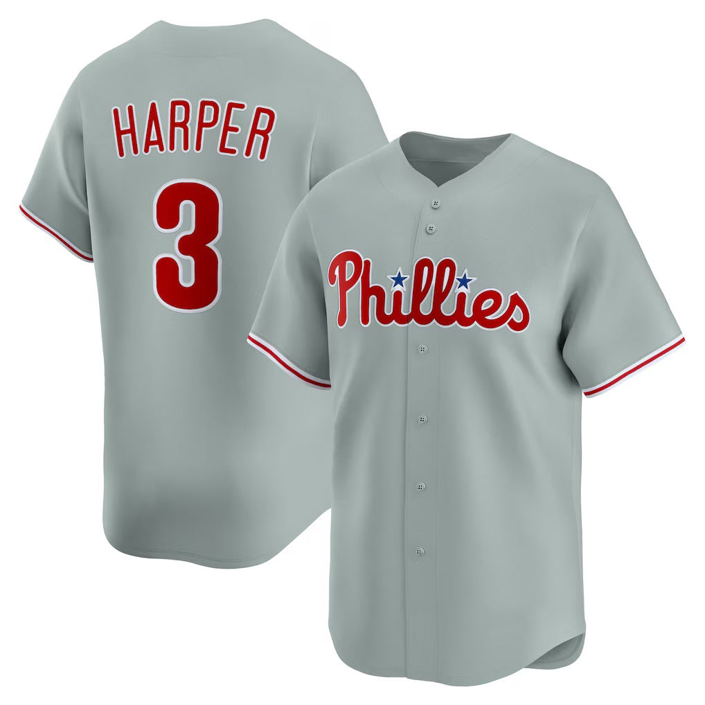 Philadelphia Phillies #3 Bryce Harper Gray MWATKINS Road Limited Player Jersey