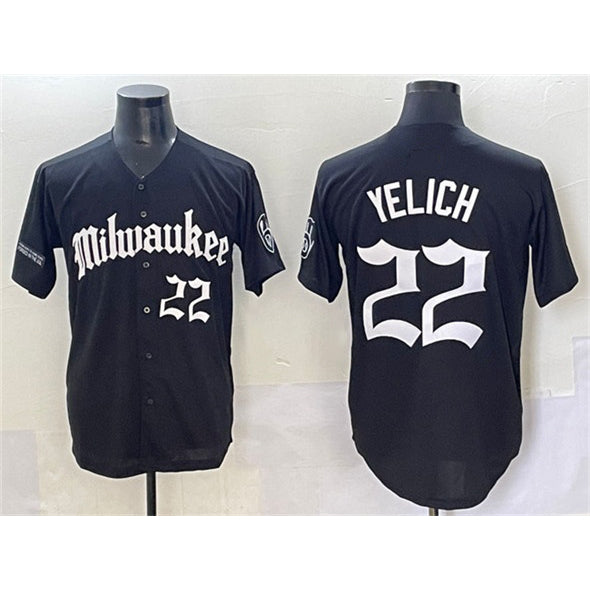 Milwaukee Brewers #22 Christian Yelich Black MWATKINS 'Gothic 414 Shadows Edition' Vapor Premier Limited Stitched Jersey