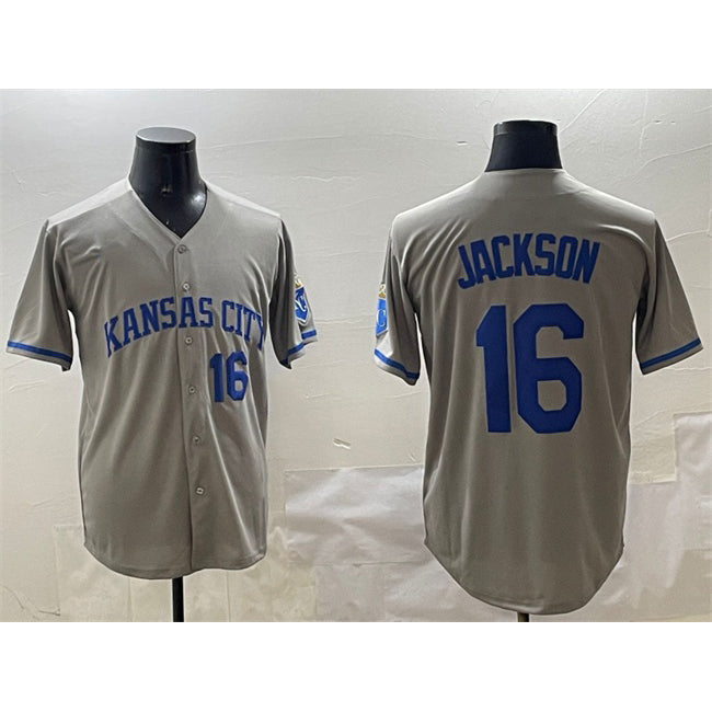 Kansas City Royals #16 Bo Jackson Gray MWATKINS 2024 Away Limited Stitched Jersey