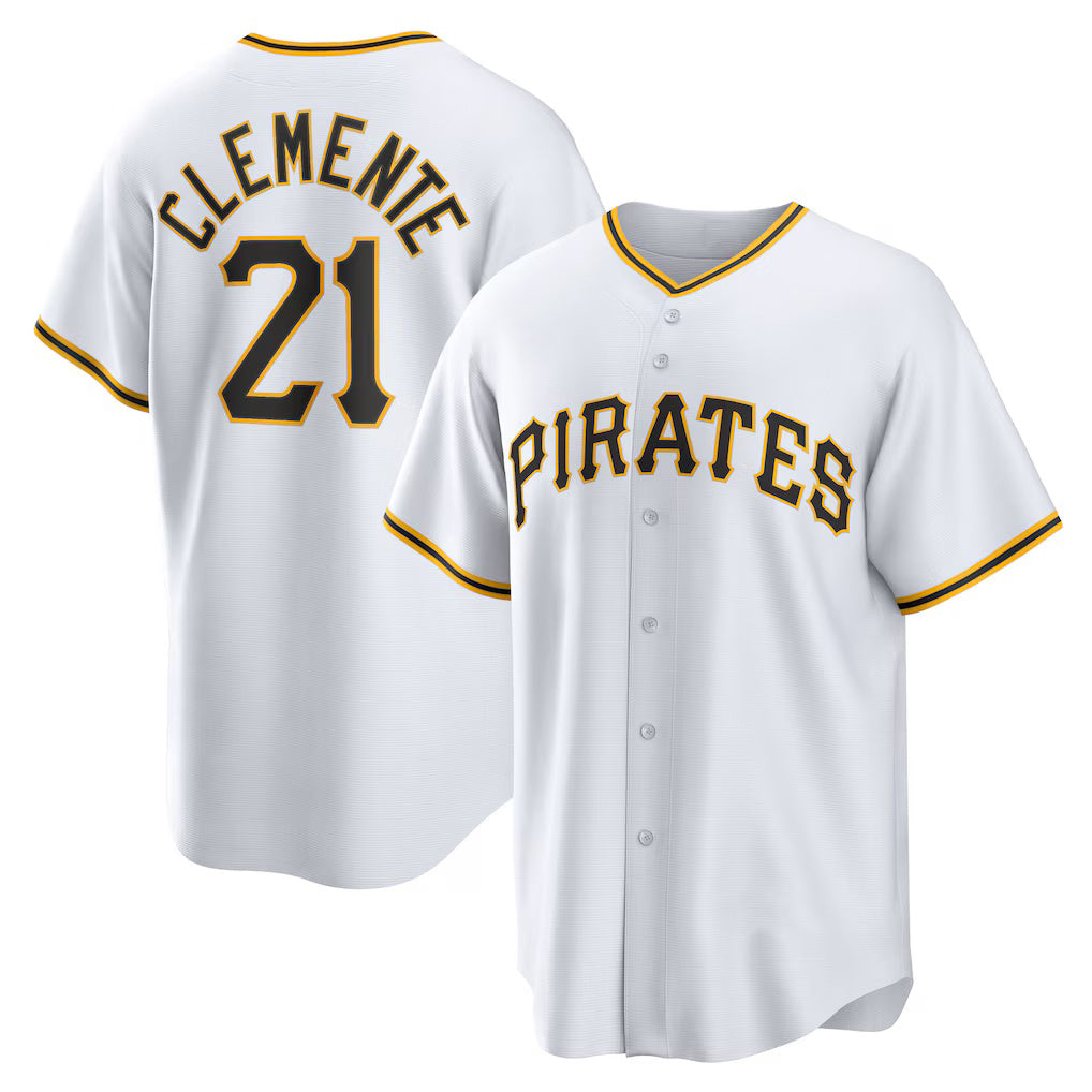 Pittsburgh Pirates #21 Roberto Clemente White MWATKINS Home Replica Player Name Jersey