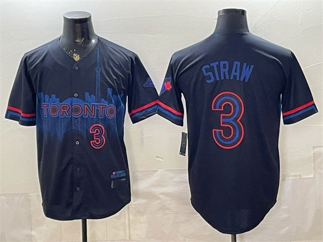 Toronto Blue Jays #3 Myles Straw Navy MWATKINS 2024 City Connect Limited Stitched Jersey