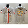 Houston Astros #27 Jose Altuve Number 2023 White MWATKINS Gold World Serise Champions Patch Flex Base Stitched Jersey 3