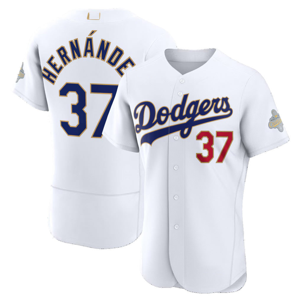 Los Angeles Dodgers #37 Teoscar Hern¨¢ndez White MWATKINS 2026 Gold Collection Authentic Jersey