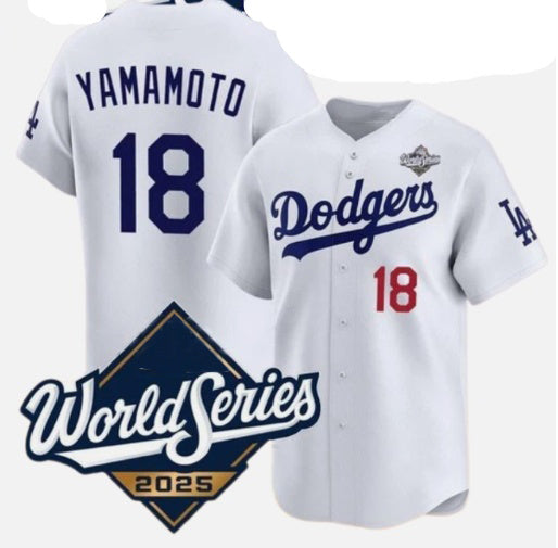 Los Angeles Dodgers #18 Yoshinobu Yamamoto White MWATKINS 2025 World Series Home Limited Stitched Jersey