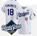 Los Angeles Dodgers #18 Yoshinobu Yamamoto White MWATKINS 2025 World Series Home Limited Stitched Jersey