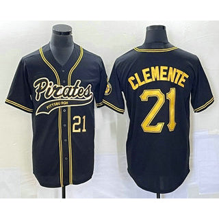 ittsburgh Pirates #21 Roberto Clemente Number Black MWATKINS Cool Base Stitched Jersey