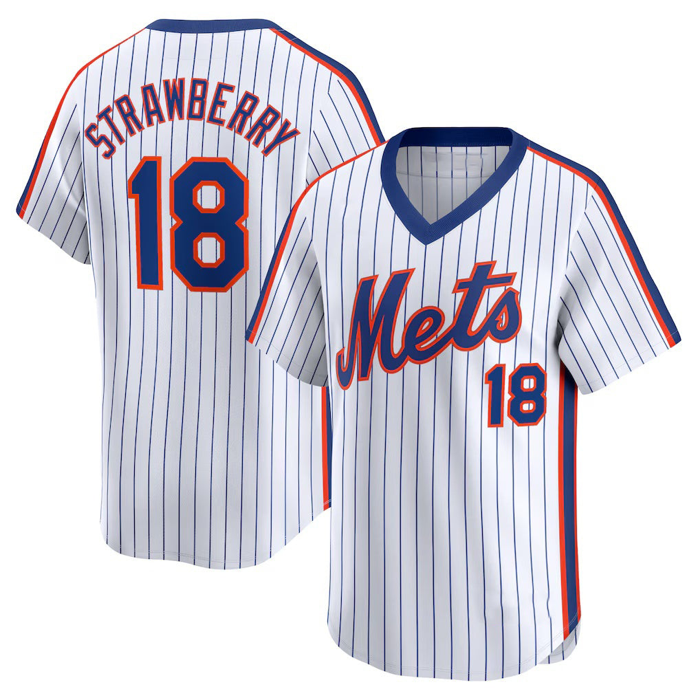 New York Mets #18 Darryl Strawberry Navy MWATKINS Throwback Cooperstown Limited Jersey