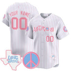 Custom Houston Astros  Love Street & Peace Sign Patch Bubblegum Pink Vapor Premier Limited Jersey ¨C Pinstripe MWATKINS