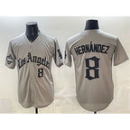 Los Angeles Dodgers #8 Enrique Hernandez Grey MWATKINS LA Gothic Style With 2025 World Series Champions Patch Limited Stitched Jersey