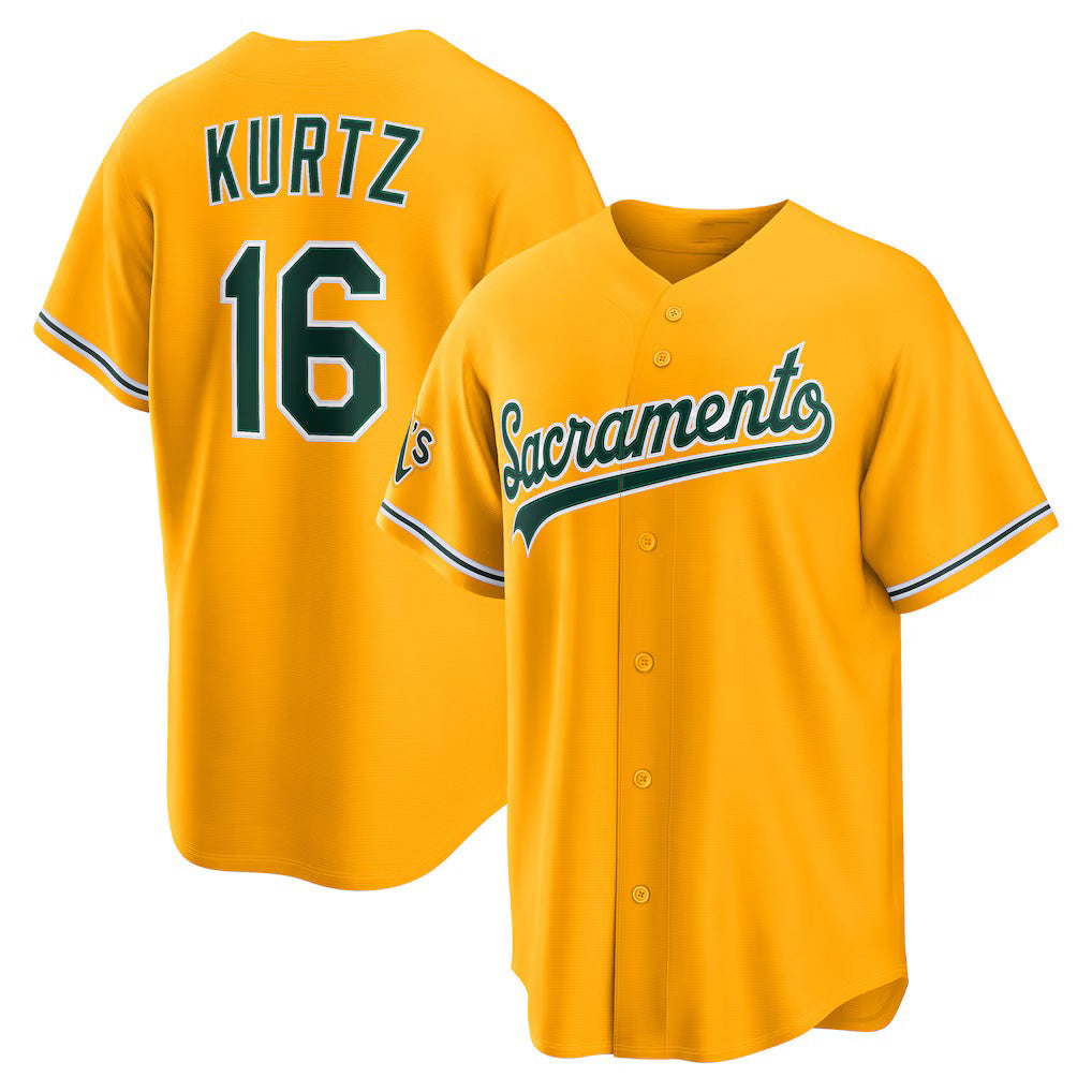 Oakland Athletics #16 Nick Kurtz Gold MWATKINS Alternate Stadium Jersey