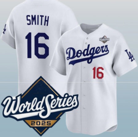 Los Angeles Dodgers #16 Will Smith White MWATKINS 2025 World Series Home Limited Stitched Jersey