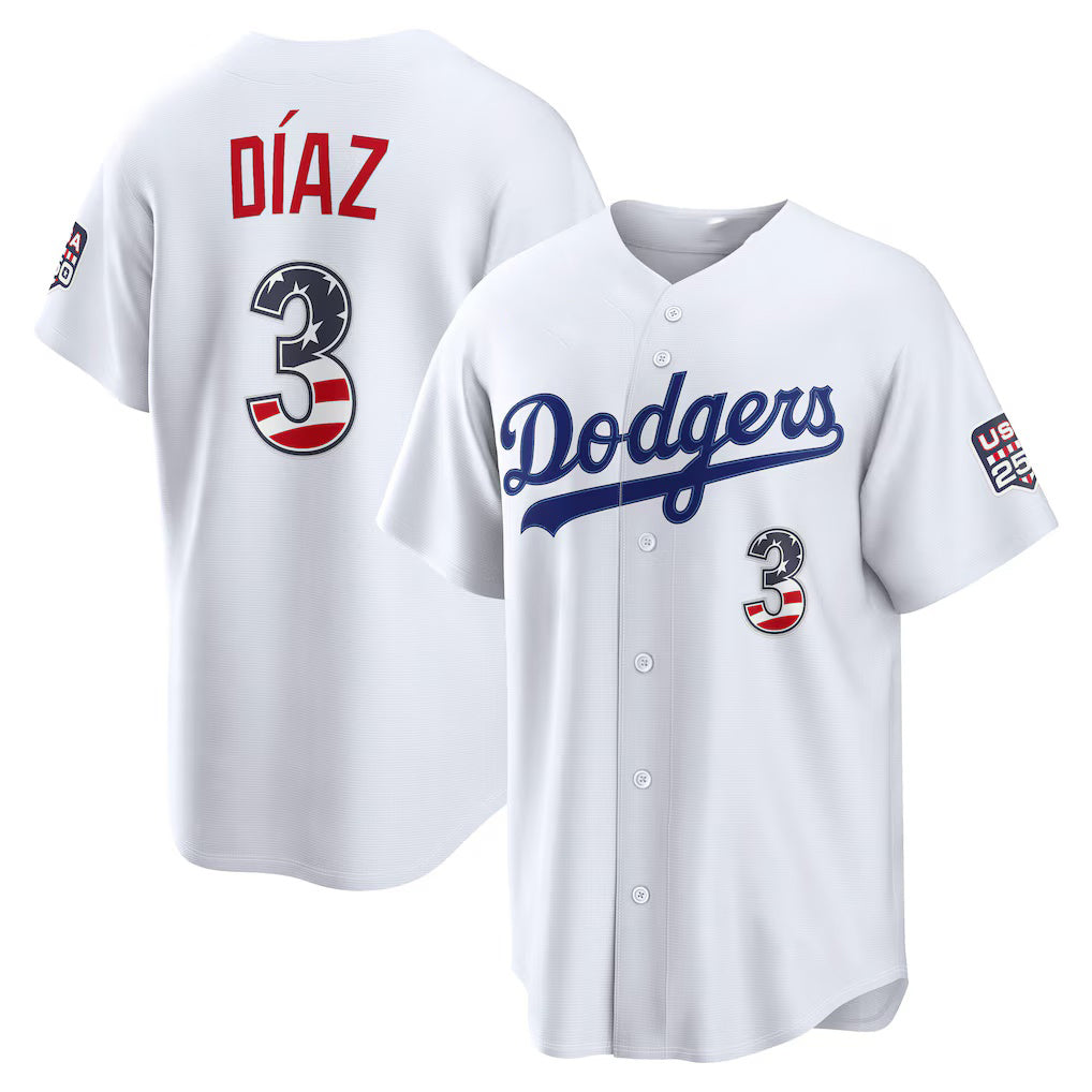 Los Angeles Dodgers #3 Edwin D¨ªaz USA 250 Fourth of July Home Stadium Jersey - White MWATKINS