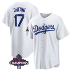 Los Angeles Dodgers #17 Shohei Ohtani White MWATKINS 2024 World Series Champions Cool Base Stitched Jersey