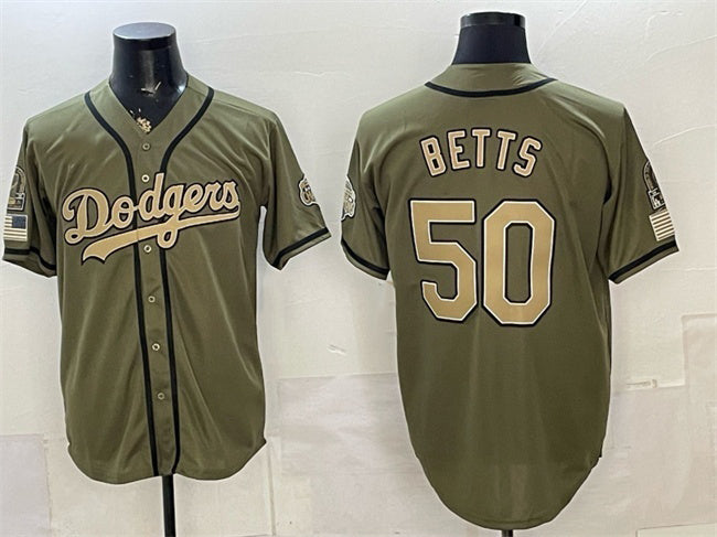 Los Angeles Dodgers #50 Mookie Betts Olive MWATKINS 2026 Armed Forces Day Stitched Jersey 2