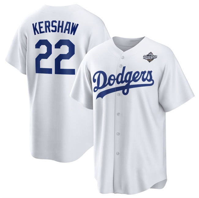 Los Angeles Dodgers #22 Clayton Kershaw White MWATKINS 2025 World Series Home Cool Base Stitched Jersey