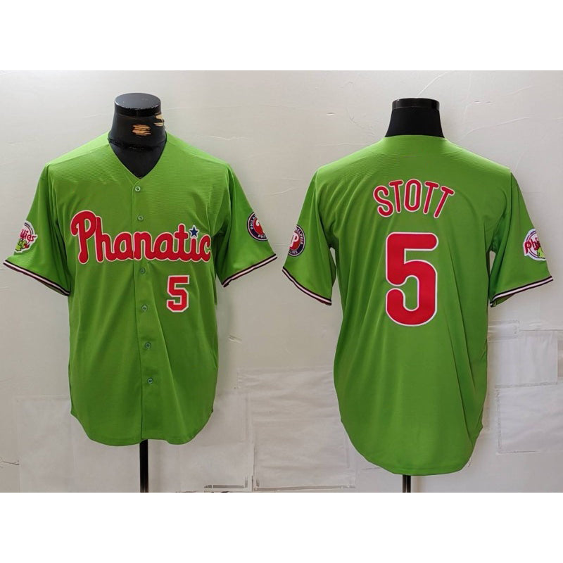 Philadelphia Phillies #5 Bryson Stott Number Green MWATKINS With Patch Stitched Cool Base Jersey