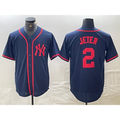 New York Yankees #2 Derek Jeter Navy Red MWATKINS Fashion Cool Base Jersey