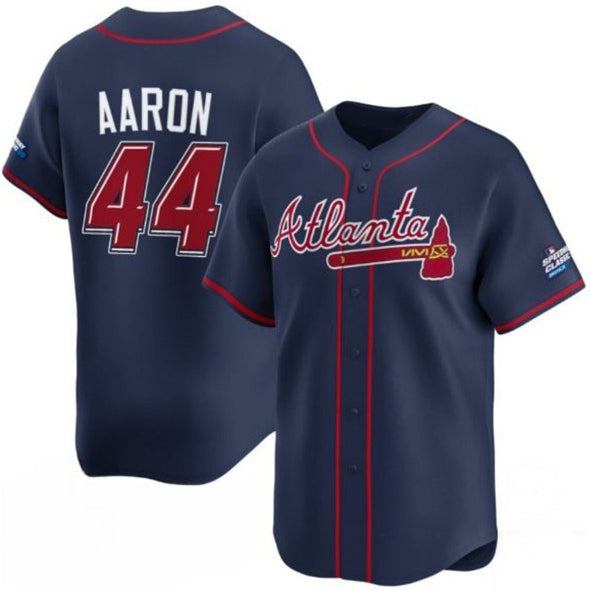 Atlanta Braves #44 Hank Aaron Navy MWATKINS 2025 Speedway Classic Alternate Limited Stitched Jersey