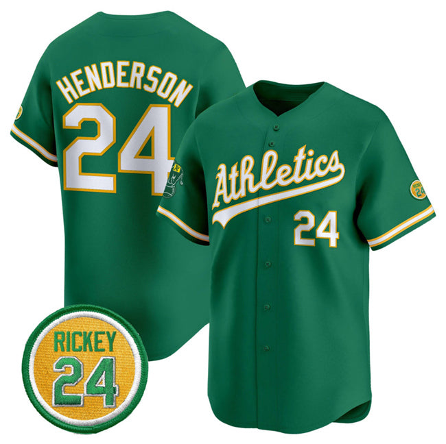Oakland Athletics #24 Rickey Henderson Green MWATKINS 2024 Limited With Rickey Henderson Patch Stitched Jersey
