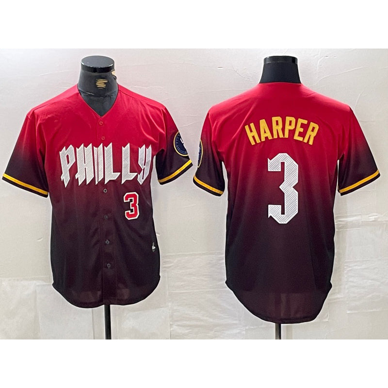 Philadelphia Phillies #3 Bryce Harper Red MWATKINS 2024 City Player Number Cool Base Jerseys