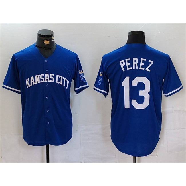 Kansas City Royals #13 Salvador Perez Royal MWATKINS Cool Base Stitched Jersey