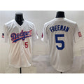 Los Angeles Dodgers #5 Freddie Freeman White MWATKINS With American Flag Patch Limited Stitched Jersey