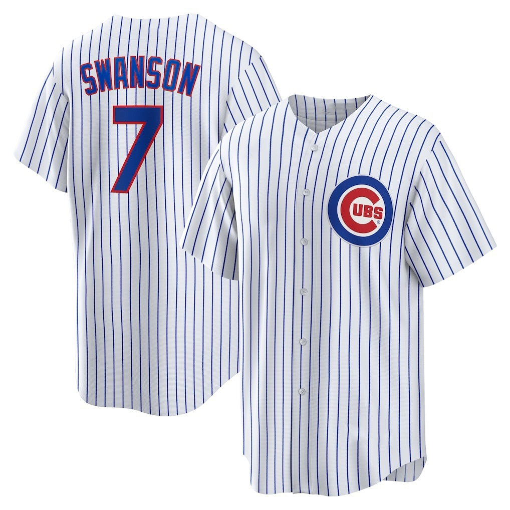 Chicago Cubs #7 Dansby Swanson White MWATKINS Replica Player Jersey