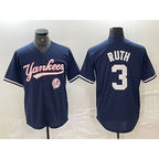 New York Yankees #3 Babe Ruth Navy MWATKINS With Patch Cool Base Stitched Jersey