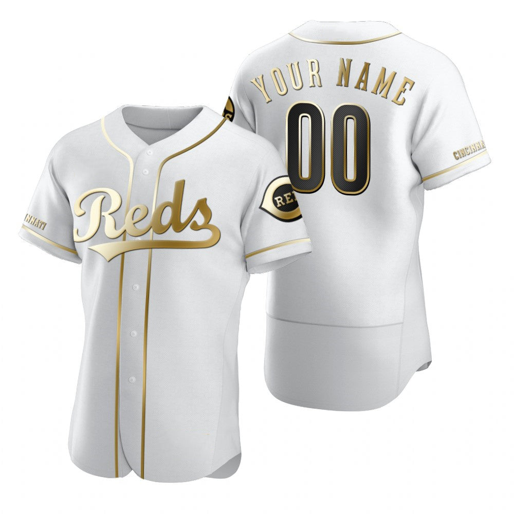 Custom Cincinnati Reds White MWATKINS Stitched Flex Base Golden Edition Jersey