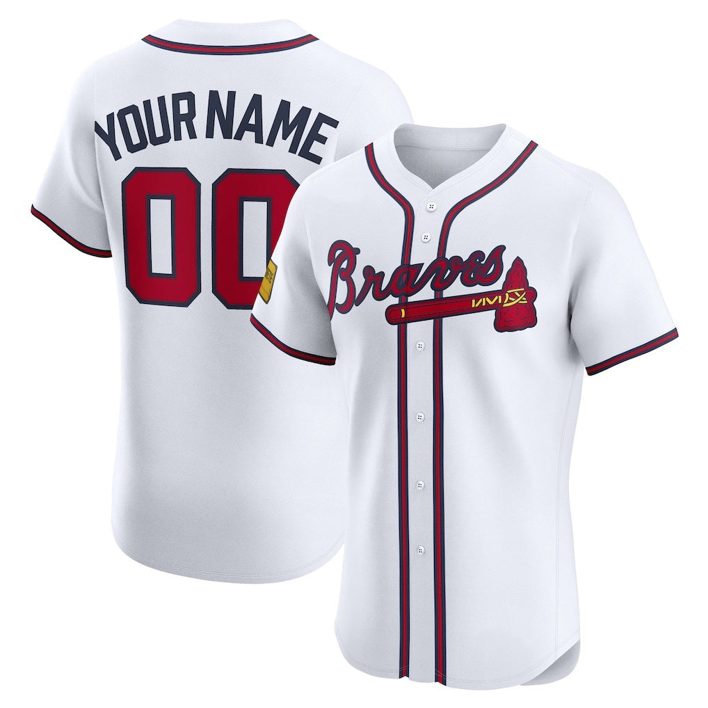 Custom Atlanta Braves White MWATKINS Home Elite Sponsor Patch Jersey