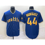 Seattle Mariners #44 Julio Rodriguez Blue MWATKINS 2023 City Connect Cool Base Stitched Jersey
