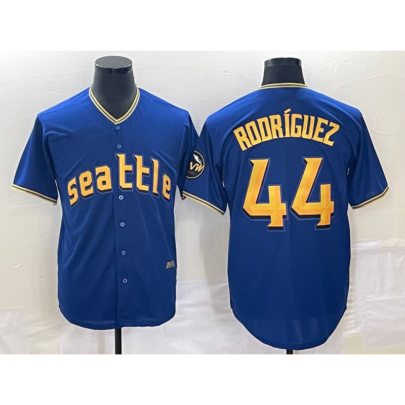 Seattle Mariners #44 Julio Rodriguez Blue MWATKINS 2023 City Connect Cool Base Stitched Jersey