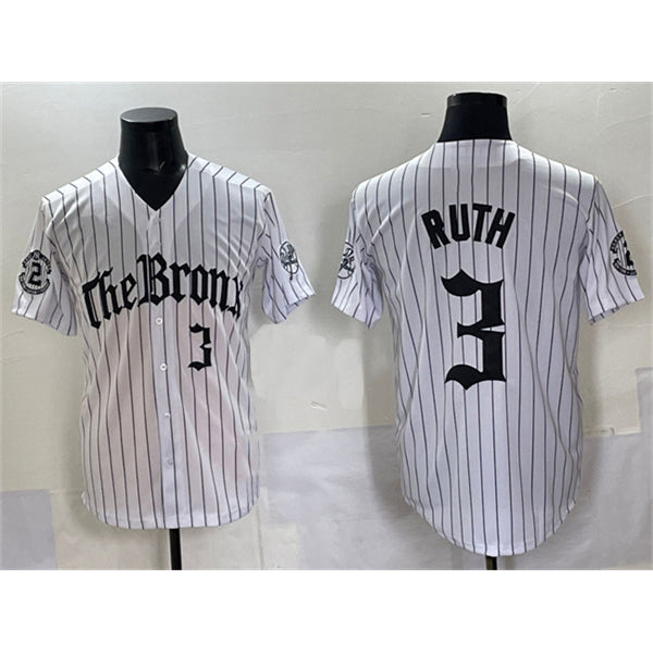 New York Yankees #3 Babe Ruth White MWATKINS Pinstripe 'Gothic Legacy Edition' Vapor Premier Limited Stitched Jersey