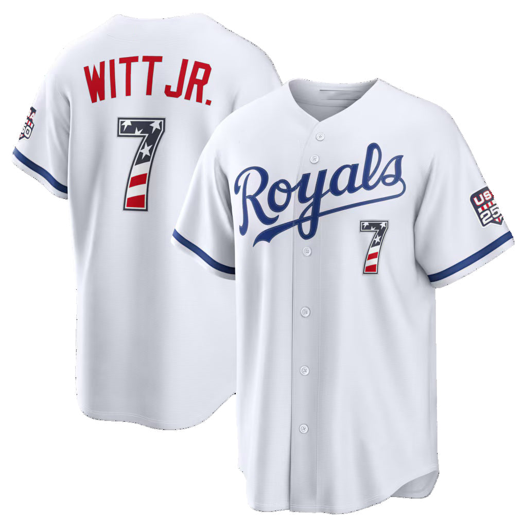 Kansas City Royals #7 Bobby Witt Jr. USA 250 Fourth of July Home Stadium Jersey - White MWATKINS