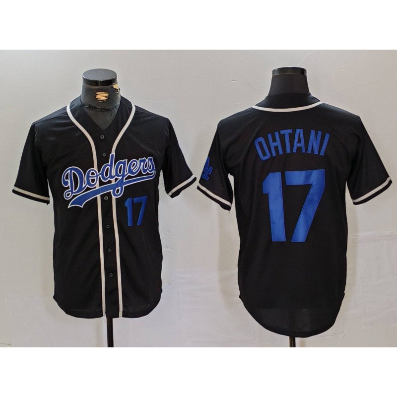 Los Angeles Dodgers #17 Shohei Ohtani Number Black MWATKINS Cool Base With Patch Stitched Jerseys