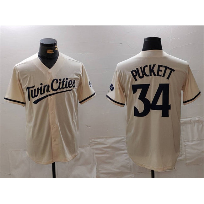 Minnesota Twins #34 Kirby Puckett Cream MWATKINS Cool Base Stitched Jersey